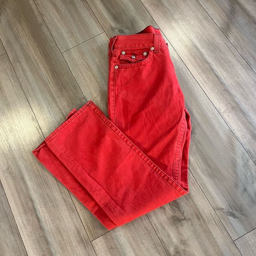 True Religion Red Straight Denim Jeans Men 31x32